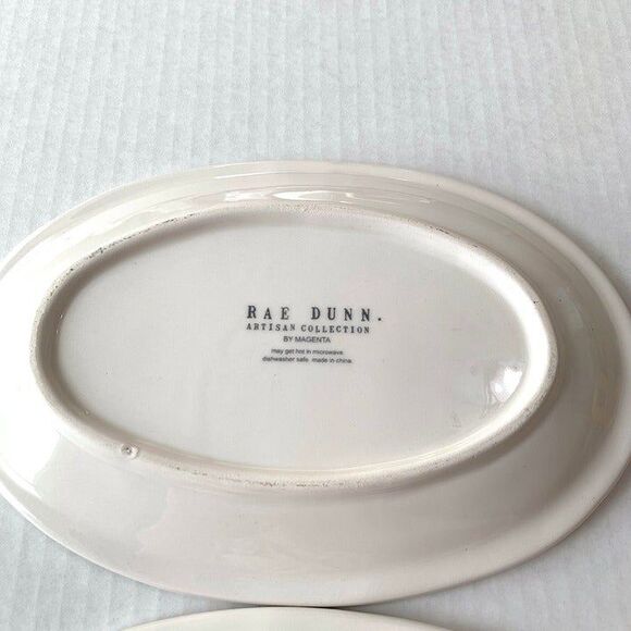 2 Rae Dunn Artisan Collection Magenta Let’s Eat Ovals Snack Appetizer Plates - Picture 7 of 10
